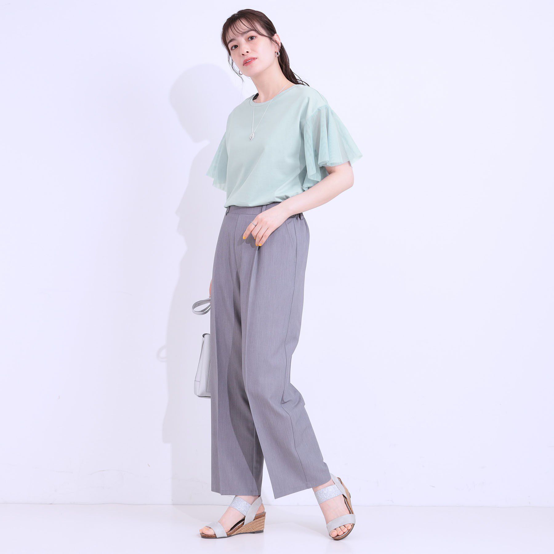 SHOO･LA･RUE「【S-LL/ひんやり】大人フェミニンに お袖チュール フリルトップス」|Tシャツ・カットソー|