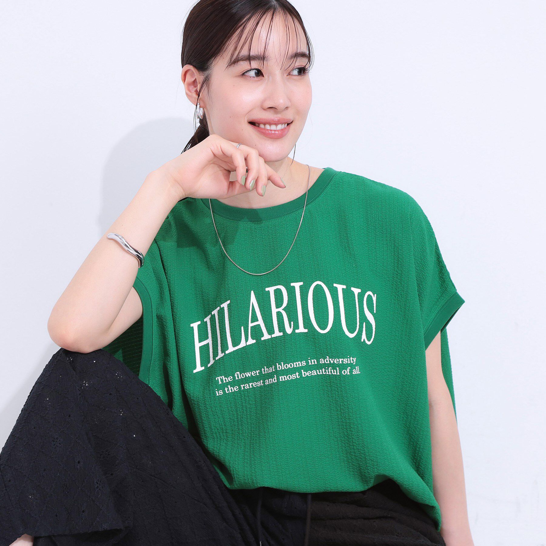SHOO･LA･RUE「【洗える】ぽこぽこフレンチスリーブTシャツ」|Tシャツ・カットソー|グリーン(122)