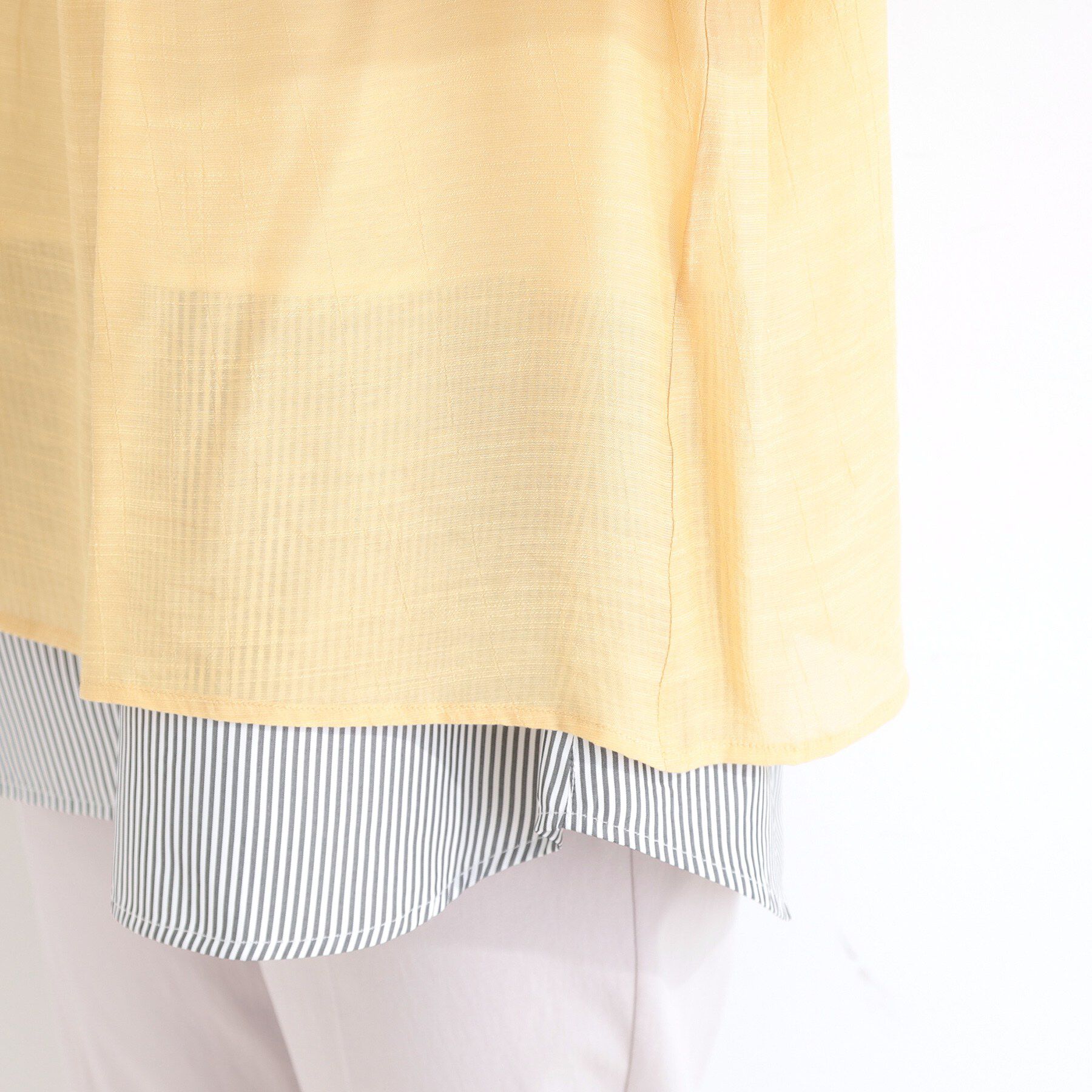 SHOO･LA･RUE「【洗濯機可/体型カバー】1枚でサマ見え 7分袖スラブレイヤード風トップス」|Tシャツ・カットソー|