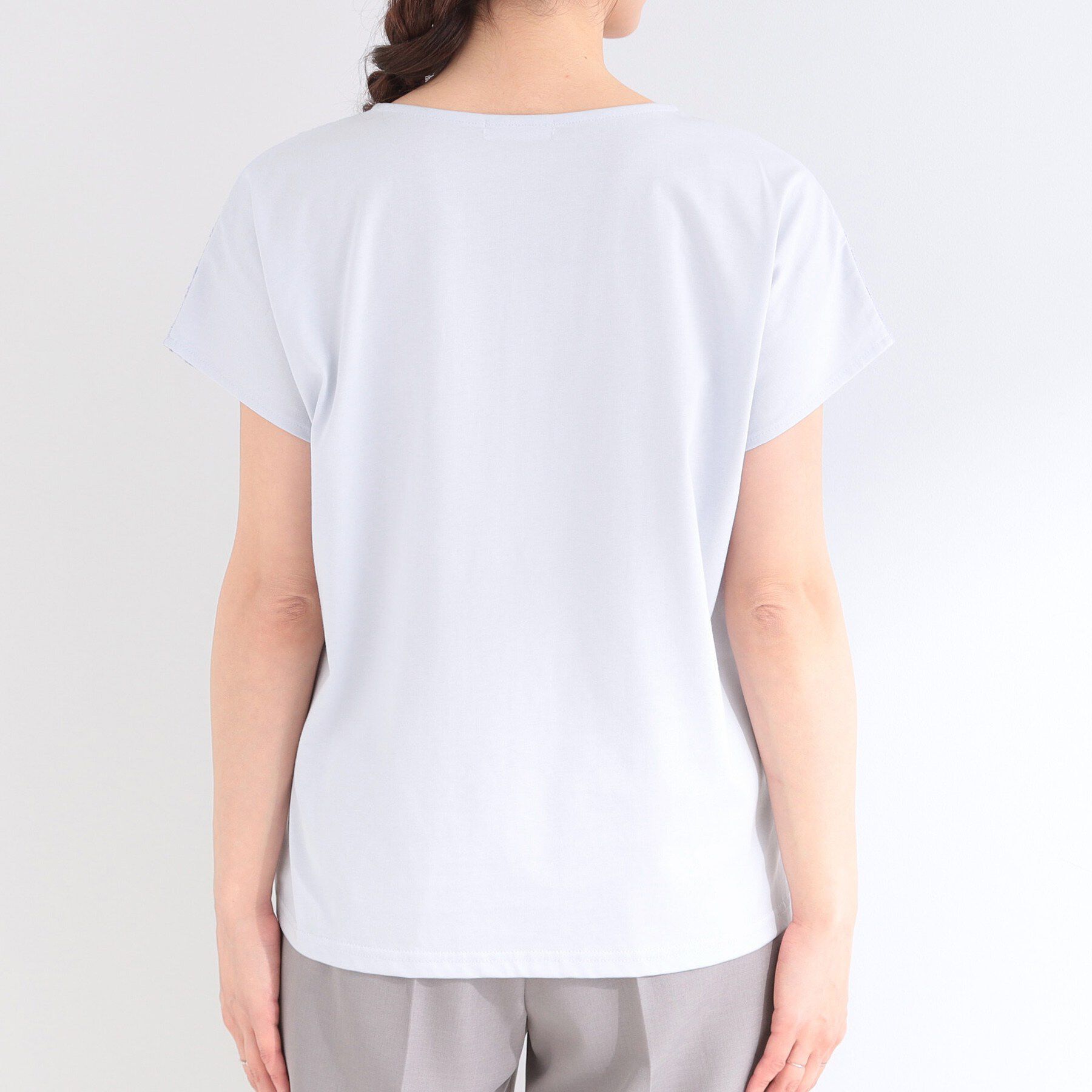 SHOO･LA･RUE「【ひんやり/UV/S-LL】1枚で華やか 前後切り替えレースTシャツ」|Tシャツ・カットソー|