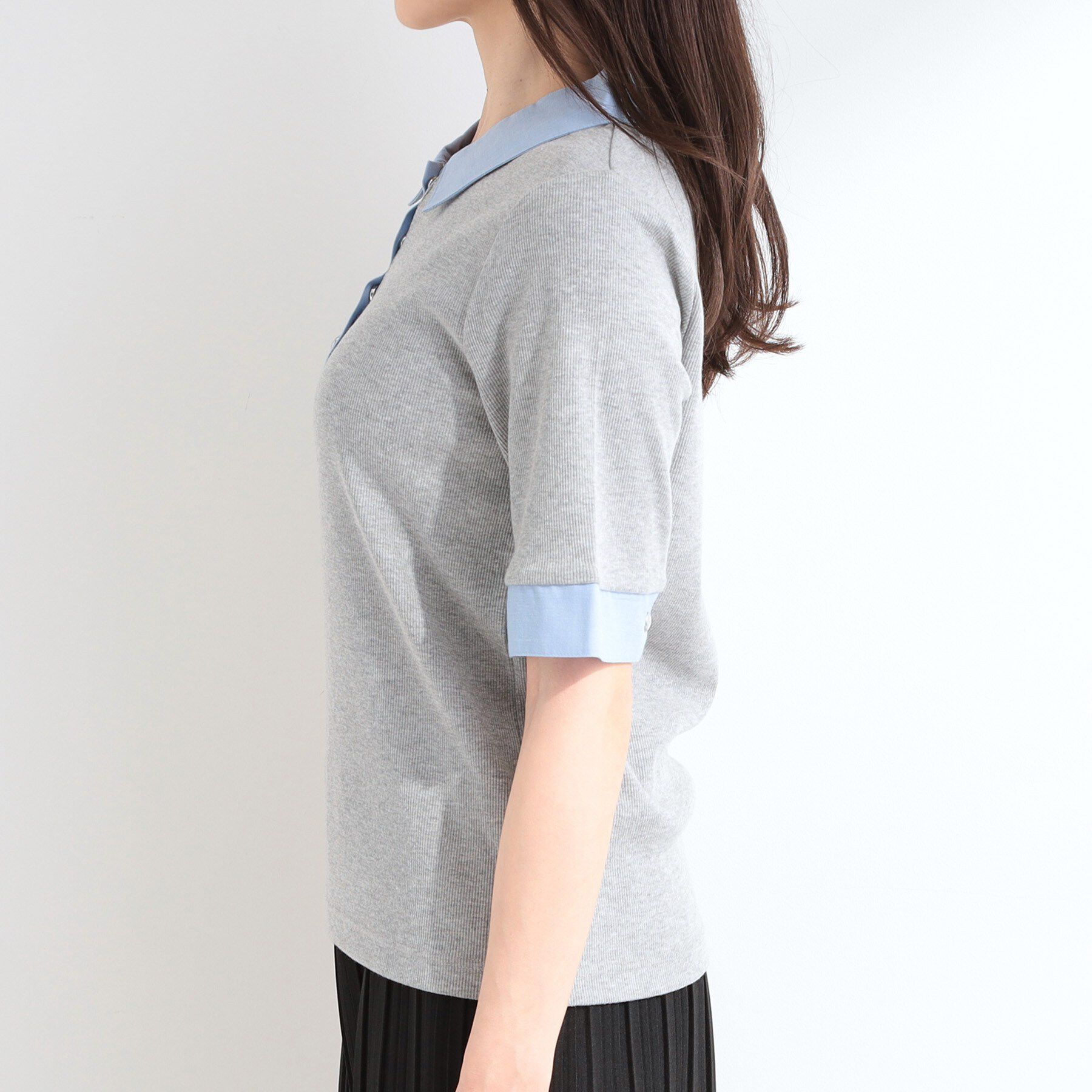 SHOO･LA･RUE「【洗濯機可/S-LL】シャツレイヤード風 テレコポロトップス」|Tシャツ・カットソー|