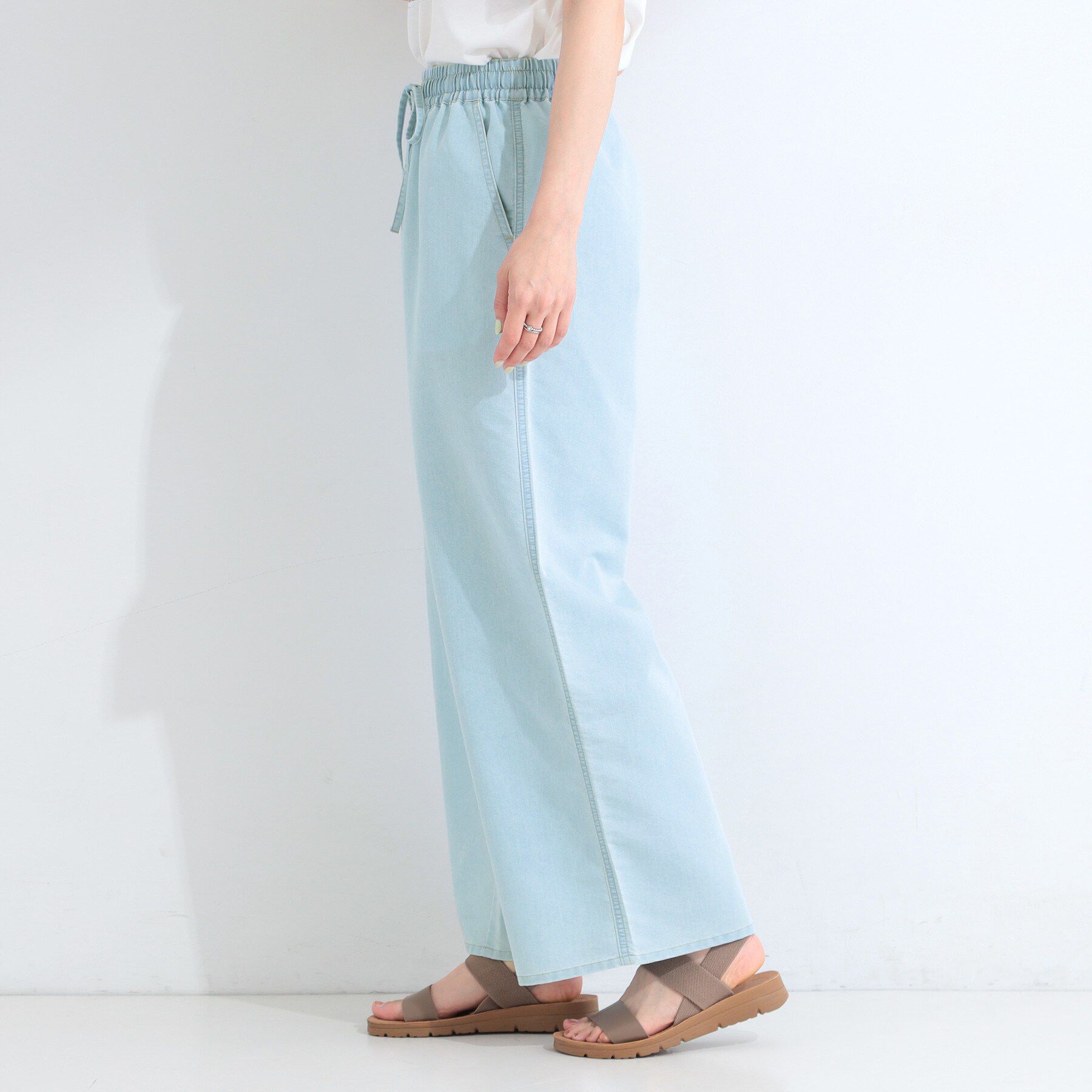 SHOO･LA･RUE「【セットアップ可/S-LL】夏でも快適 ライトオンスデニム イージーワイドパンツ」|デニム|