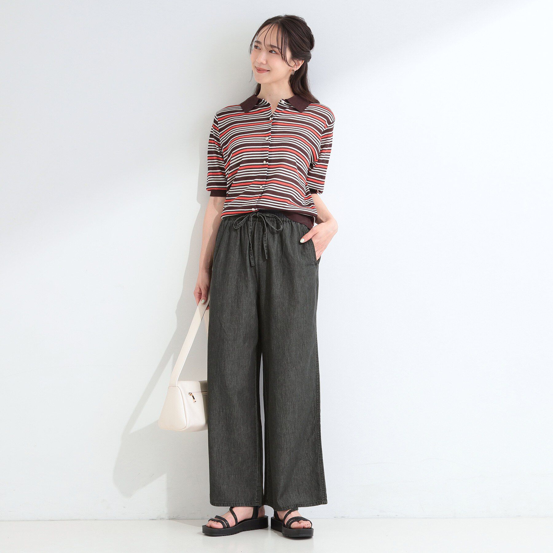 SHOO･LA･RUE「【セットアップ可/S-LL】夏でも快適 ライトオンスデニム イージーワイドパンツ」|デニム|