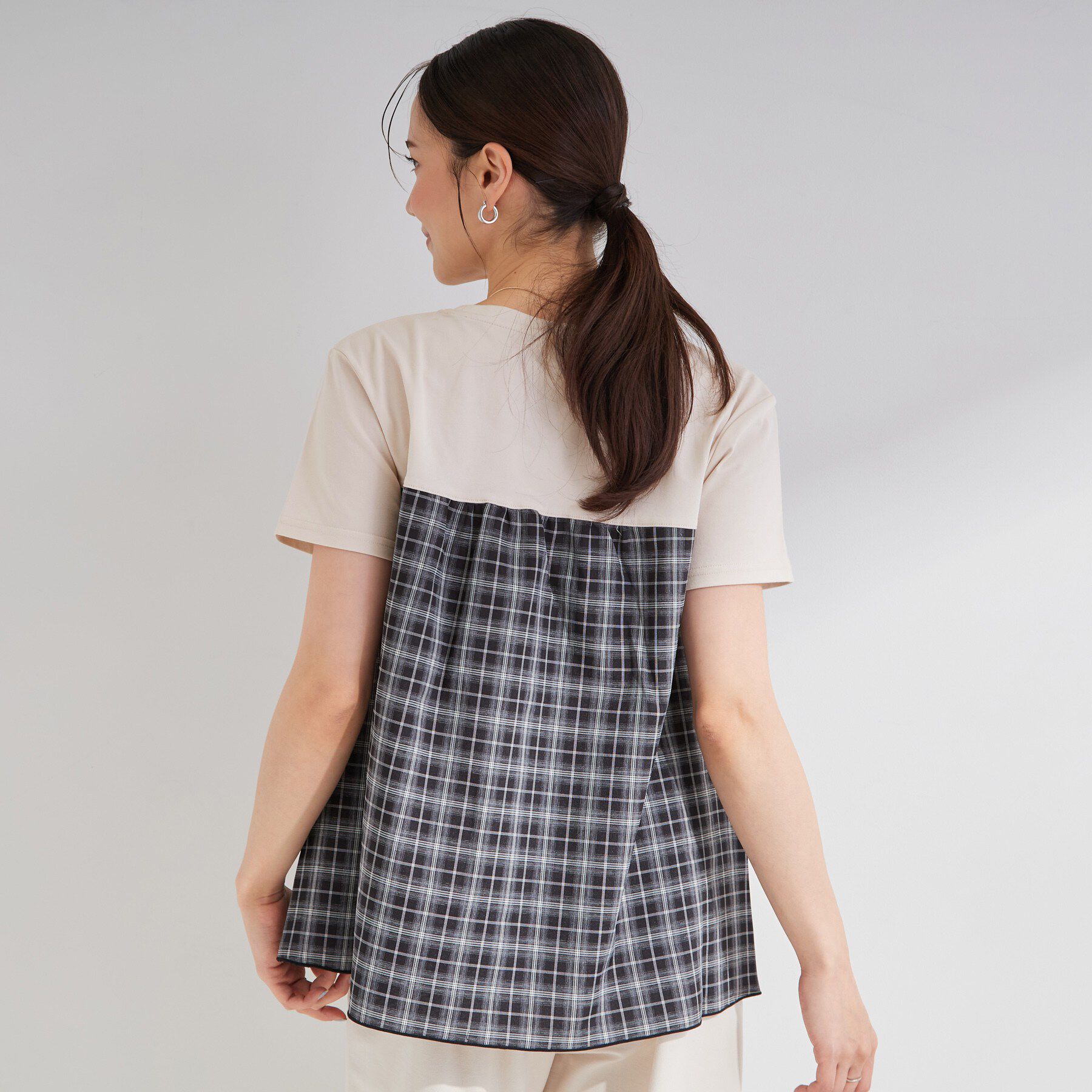 SHOO･LA･RUE「【S-LL/洗濯機可】着るだけサマ見え 柄アソートビスチェ風ドッキングTシャツ」|Tシャツ・カットソー|