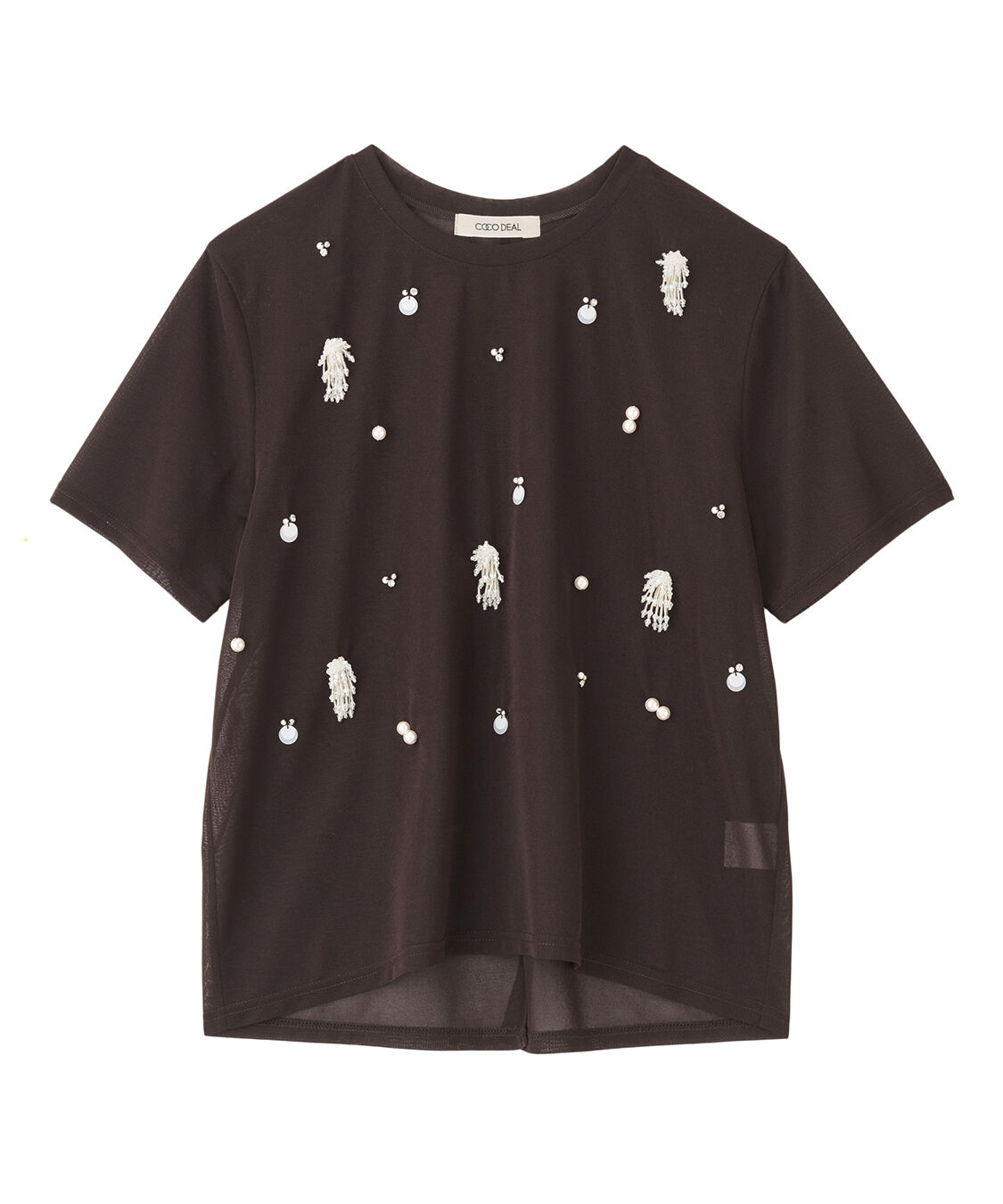 COCO DEAL「ビジューシアーTシャツ」|Tシャツ・カットソー|ブラウン