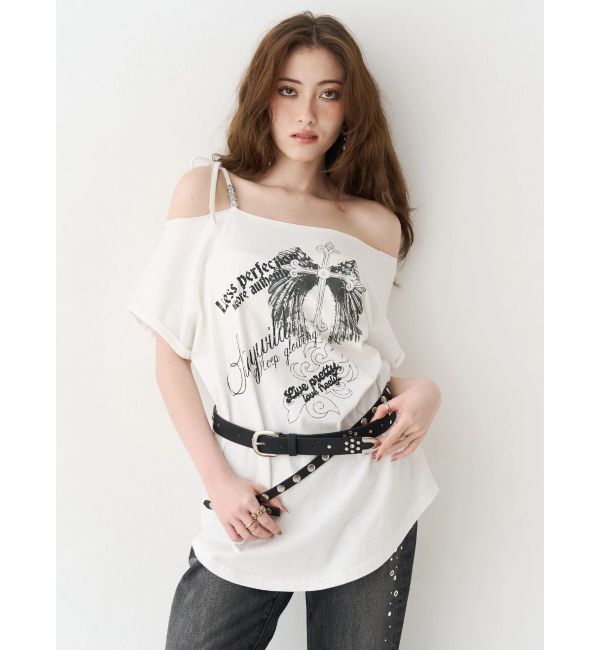 EVRIS「モチーフワンショルダーグラフィックトップス」|Tシャツ・カットソー|ホワイト