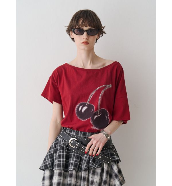 jouetie「チェリーワンショルルーズTシャツ」|Tシャツ・カットソー|レッド