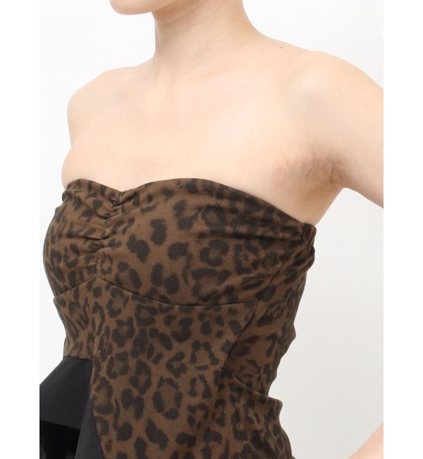 GYDA「LEOPARD HEM DRAPE EDGEベアTOPS」|チューブトップ|