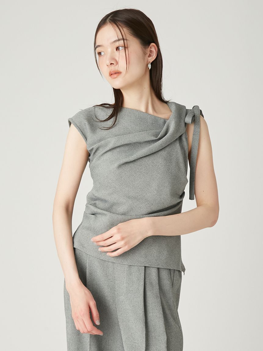 FRAY I.D「サイドリボンアシメブラウス／ウォッシャブル・防シワ・吸水速乾・ストレッチ」|シャツ・ブラウス|