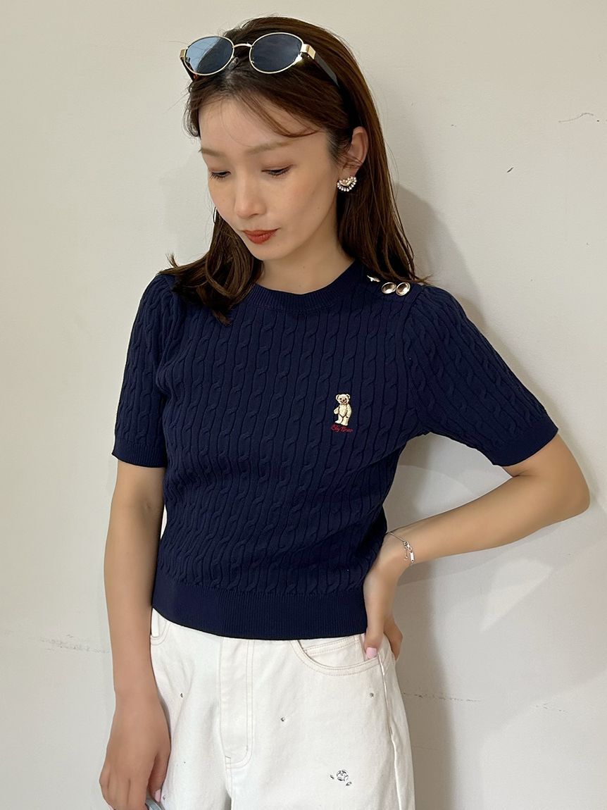 LILY BROWN「【Lily Bear】サイドボタンケーブルニット」|ニット・セーター|NVY