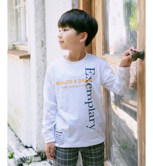 ikka kids「縦ロゴプリントロングTシャツ（120~160cm）」|Tシャツ・カットソー|オフホワイト