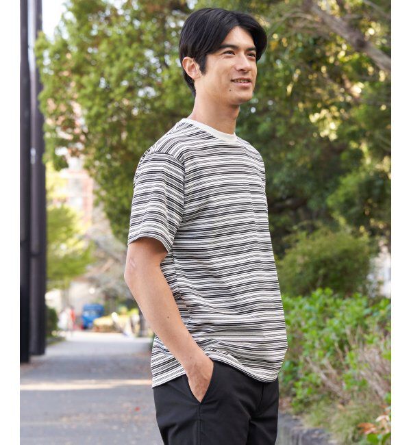 ikka「【お得だ値】冷感コットンドロストボーダーTシャツ」|Tシャツ・カットソー|