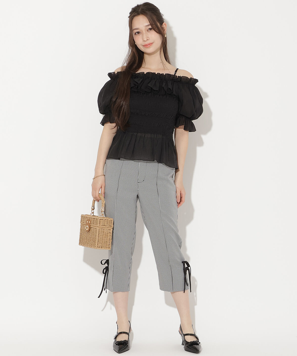 WILLSELECTION「サイドリボンクロップドパンツ」|その他|黒系チェック