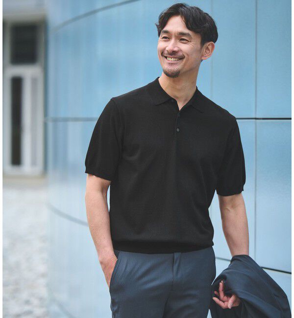 UNITED ARROWS green label relaxing「【WEB限定】JUST fit ジャケイン ニット 半袖 ポロシャツ」|ポロシャツ|BLACK