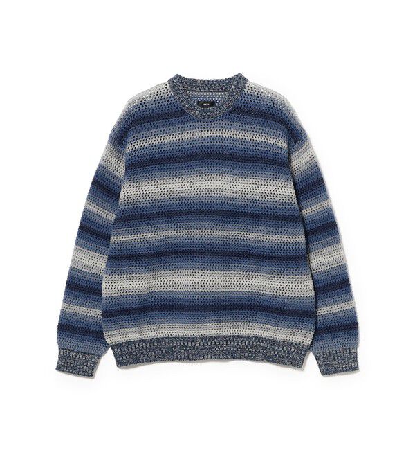 BEAMS「グラデーションボーダー メッシュ クルーネック【ワイドフィット】」|ニット・セーター|