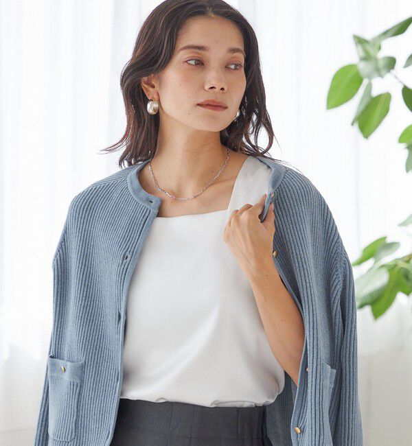 SHIPS for women「《一部予約》〈手洗い可能〉2WAY サテン &times; カットソー スクエア タンクトップ」|タンクトップ|