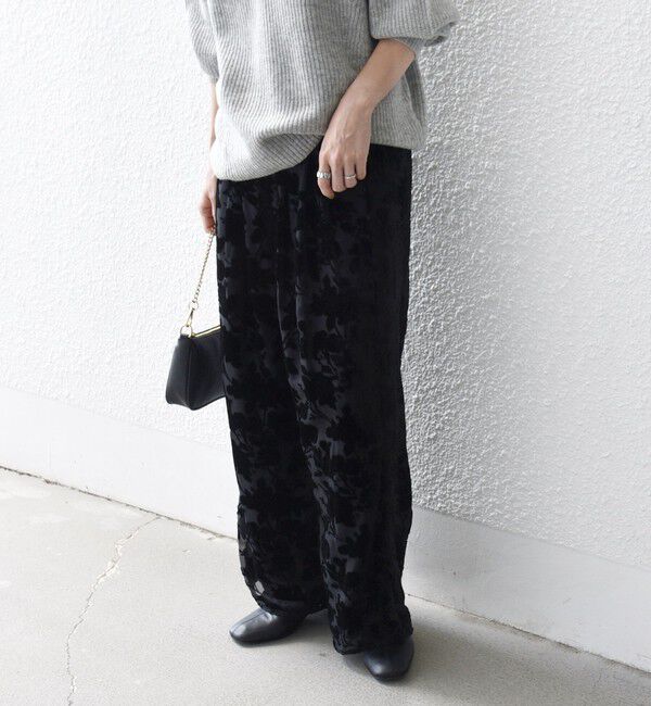 SHIPS any「SHIPS any:〈手洗い可能〉フラワー オパール タック セミワイド イージー パンツ」|その他|ブラック