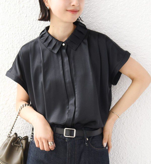 SHIPS for women「【WEB限定】〈手洗い可能〉サテン 襟 タック デザイン ブラウス」|シャツ・ブラウス|ブラック