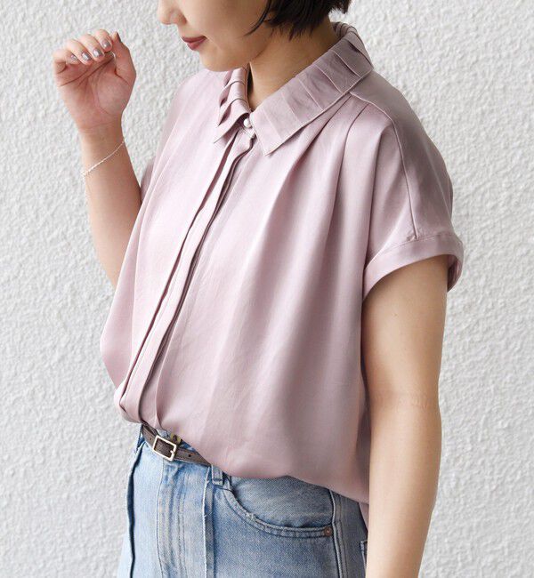SHIPS for women「【WEB限定】〈手洗い可能〉サテン 襟 タック デザイン ブラウス」|シャツ・ブラウス|