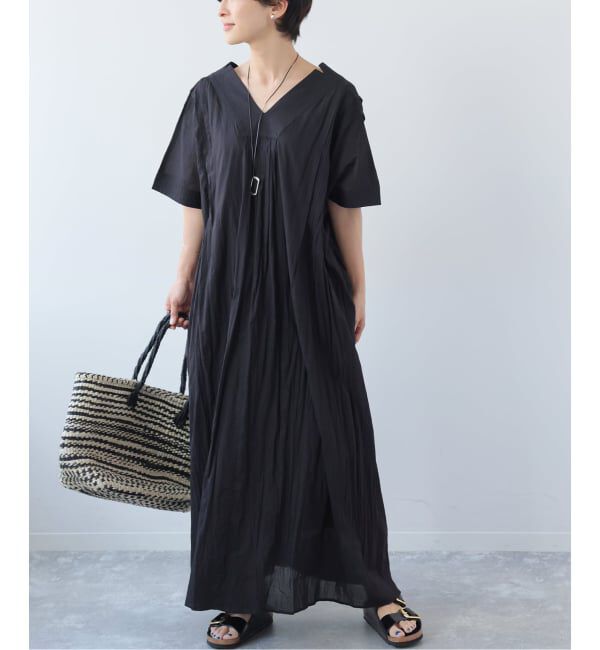 JOURNAL STANDARD relume「《追加 / 新色》コットンボイルクリンクルタックカフタンワンピース」|ワンピース|ブラック