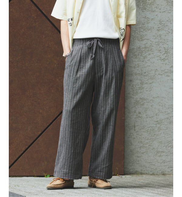 JOURNAL STANDARD「リネン ポリ ストライプ オーバー パンツ」|スラックス|