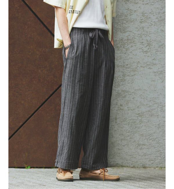 JOURNAL STANDARD「リネン ポリ ストライプ オーバー パンツ」|スラックス|