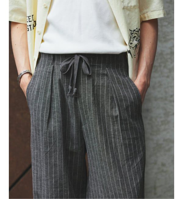 JOURNAL STANDARD「リネン ポリ ストライプ オーバー パンツ」|スラックス|