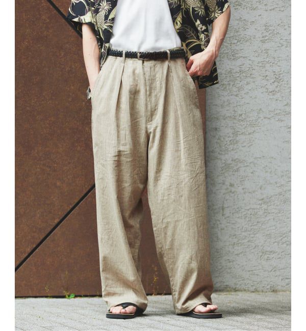 JOURNAL STANDARD「リネン ポリ ストライプ オーバー パンツ」|スラックス|