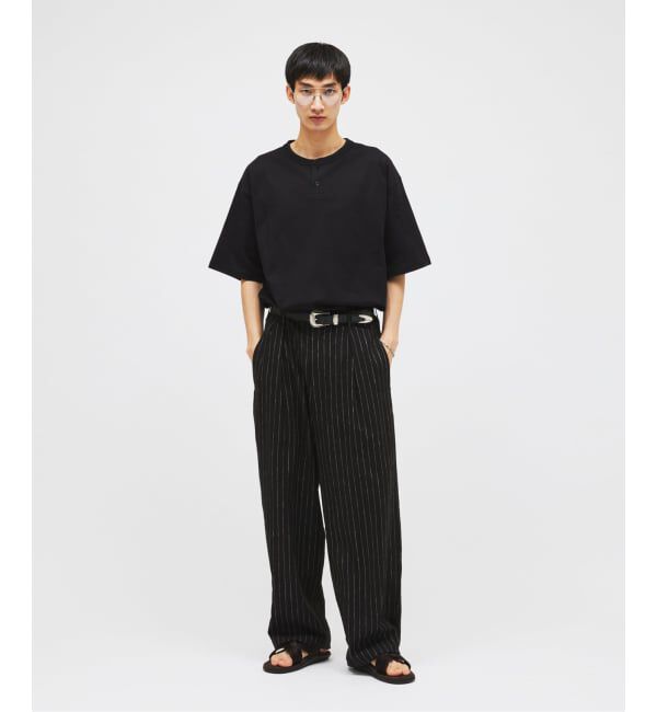 JOURNAL STANDARD「リネン ポリ ストライプ オーバー パンツ」|スラックス|