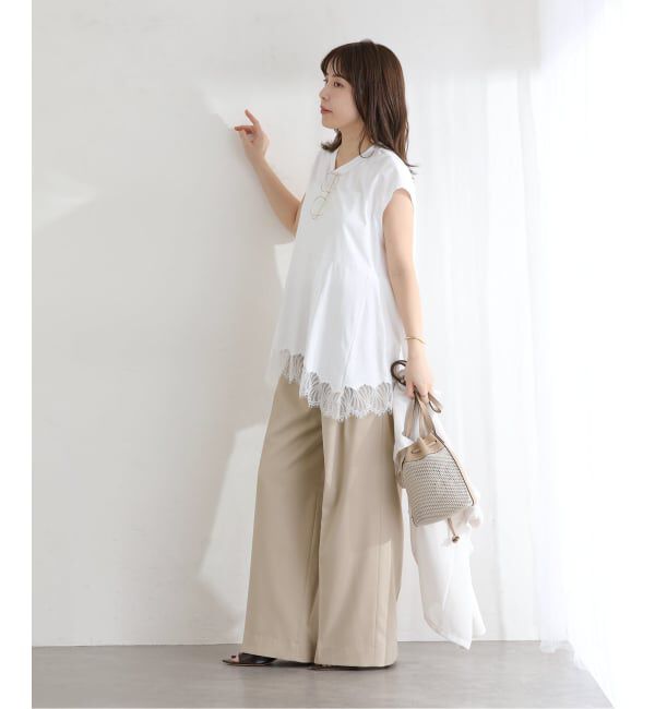  「【洗える】CHIGNON/シニヨン  レースフレンチカットソー」|Tシャツ・カットソー|