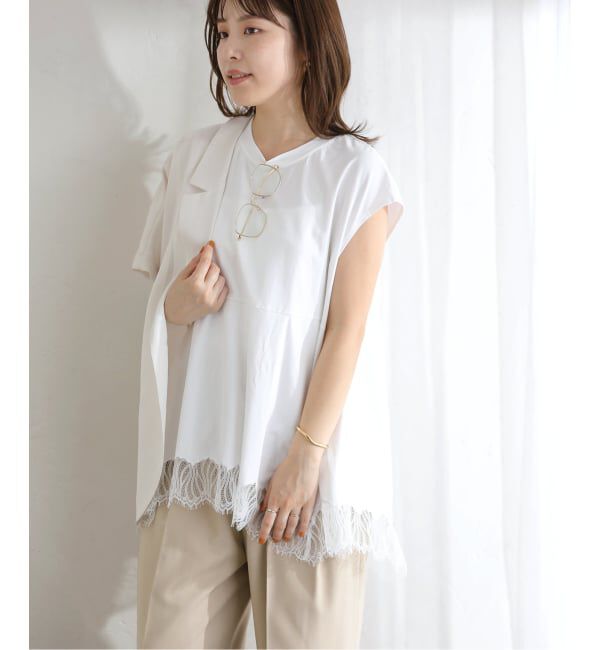  「【洗える】CHIGNON/シニヨン  レースフレンチカットソー」|Tシャツ・カットソー|