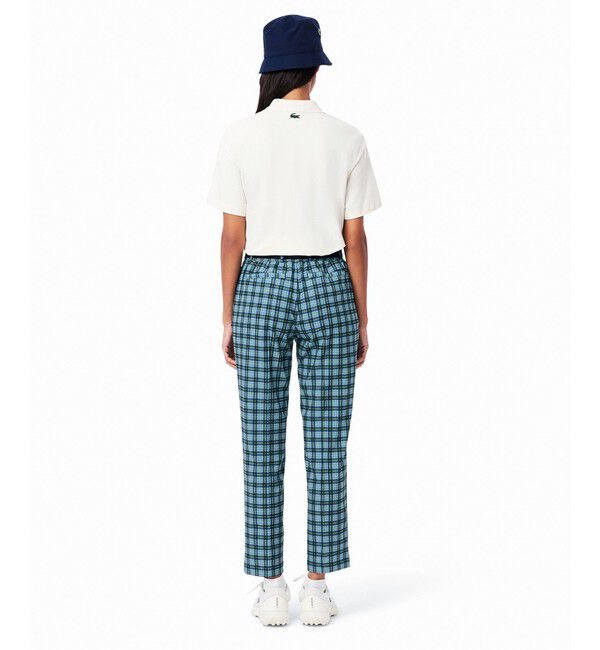 LACOSTE「UPF30+ UVカット センタークリース ストレッチテーパードスリムパンツ / ゴルフパンツ」|チノ|