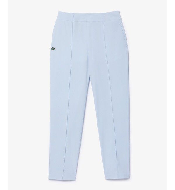 LACOSTE「UPF30+ UVカット センタークリース ストレッチテーパードスリムパンツ / ゴルフパンツ」|チノ|
