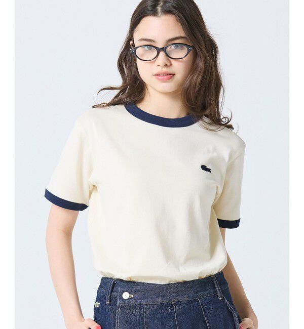 LACOSTE「【オンライン限定】LACOSTE ワンポイントロゴ リンガーTシャツ」|Tシャツ・カットソー|ベージュ