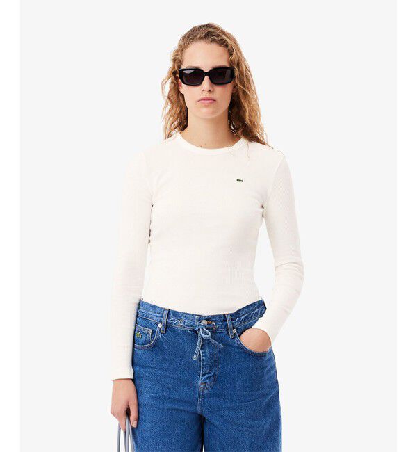 LACOSTE「ワンポイントリブニットスリムセーター」|Tシャツ・カットソー|ホワイト