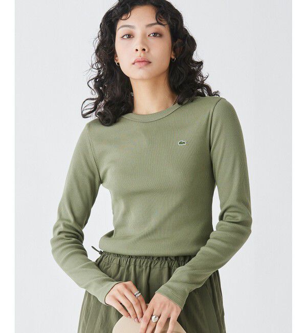 LACOSTE「ワンポイントリブニットスリムセーター」|Tシャツ・カットソー|カーキ