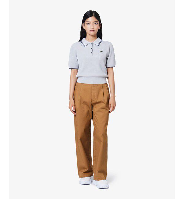 LACOSTE「ダブルタックワイドスラックス」|チノ|キャメル