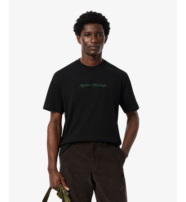 LACOSTE「ヘリテージロゴステッチTシャツ」|Tシャツ・カットソー|ブラック