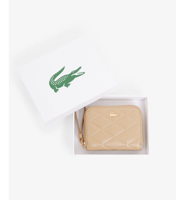 LACOSTE「クロコダイル キルティングレザーラウンドジップミニウォレット」|財布|ベージュ