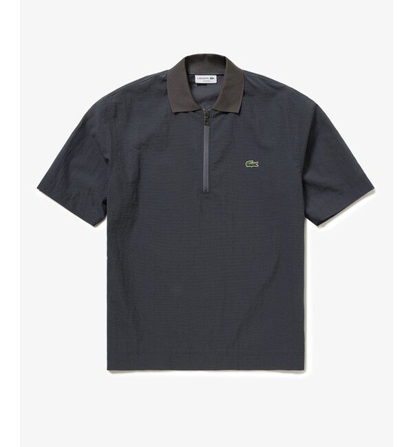 LACOSTE「シアーメッシュジップポロシャツ」|ポロシャツ|チャコール