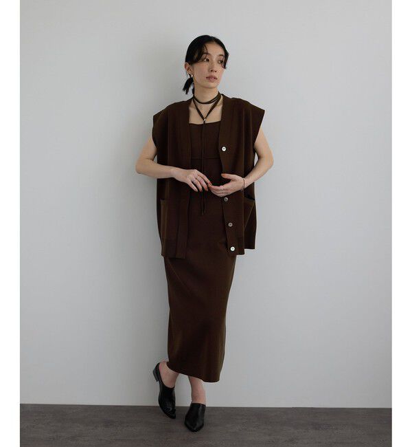 SALON adam et rope'「ベルト付きロングニットジレ」|ベスト・ジレ|