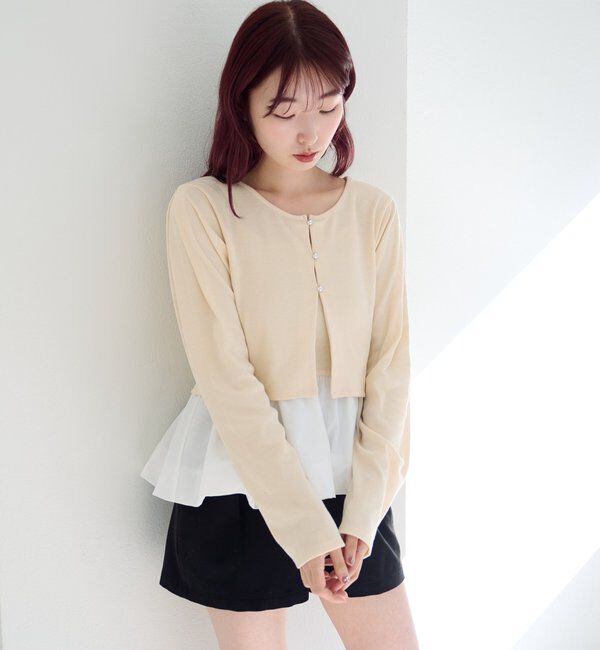  「【ボーダー&無地】バルーンキャミカーデSET」|Tシャツ・カットソー|アイボリー