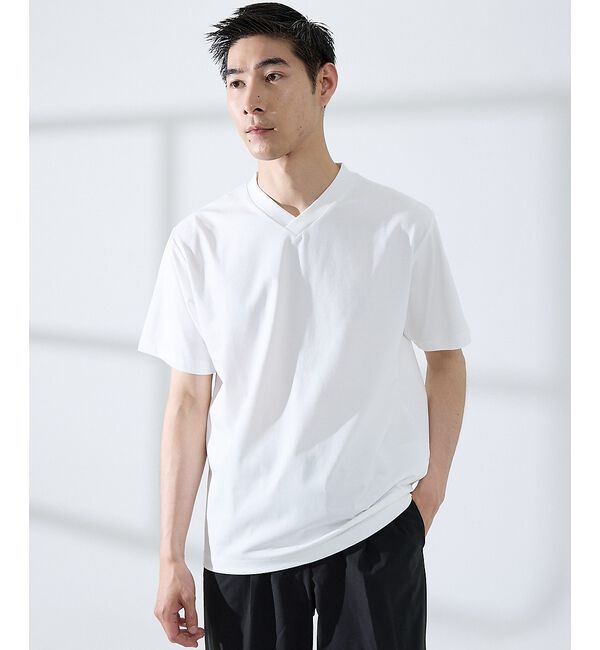 ABAHOUSE「【SMART CLOSET/WEB限定】シルケット天竺 Vネック 半袖Tシャツ」|Tシャツ・カットソー|ホワイト