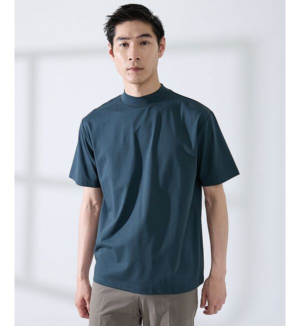 ABAHOUSE「【SMART CLOSET/WEB限定】シルケット天竺 モックネック Tシャツ」|Tシャツ・カットソー|グリーン