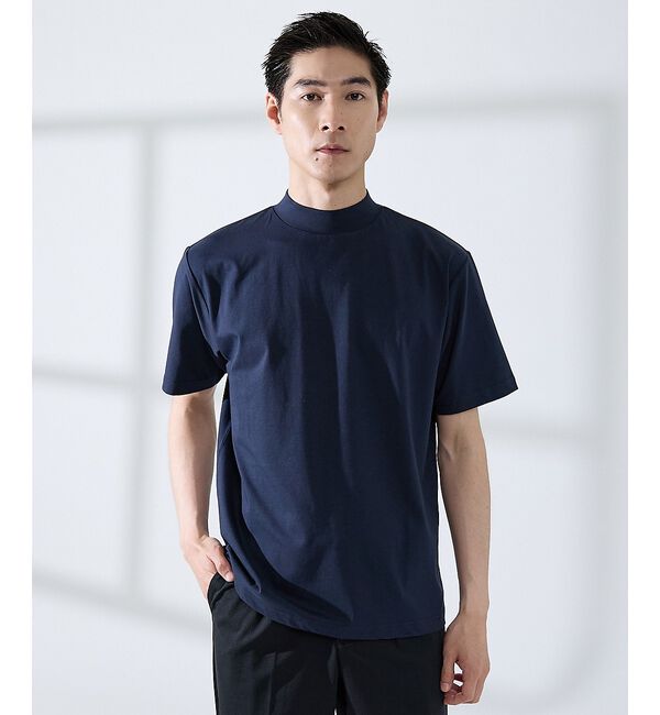 ABAHOUSE「【SMART CLOSET/WEB限定】シルケット天竺 モックネック Tシャツ」|Tシャツ・カットソー|ネイビー