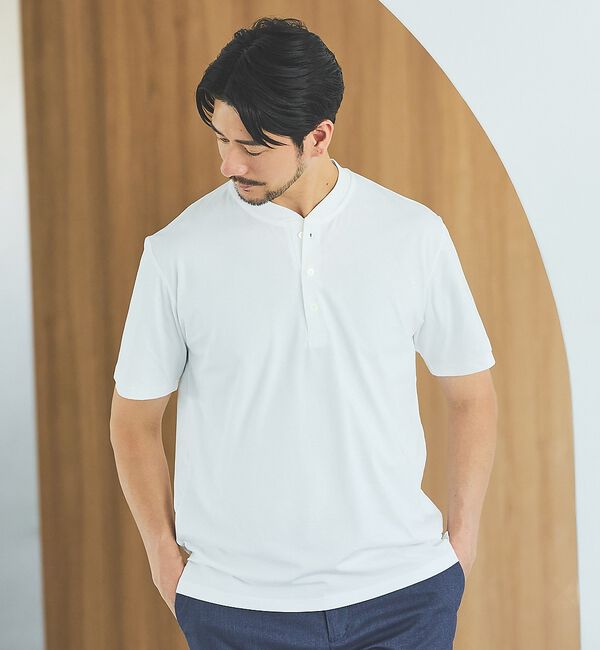 ABAHOUSE「【SMART CLOSET】シルケット天竺 キーヘンリーネック Tシャツ / 接」|Tシャツ・カットソー|ホワイト