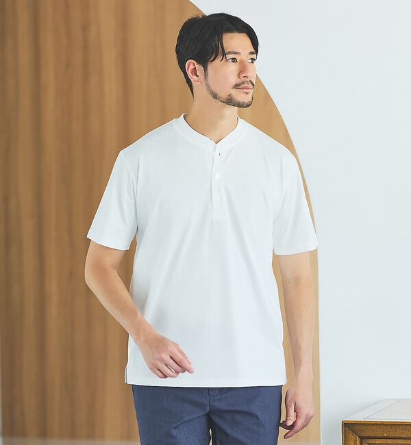 ABAHOUSE「【SMART CLOSET】シルケット天竺 キーヘンリーネック Tシャツ / 接」|Tシャツ・カットソー|