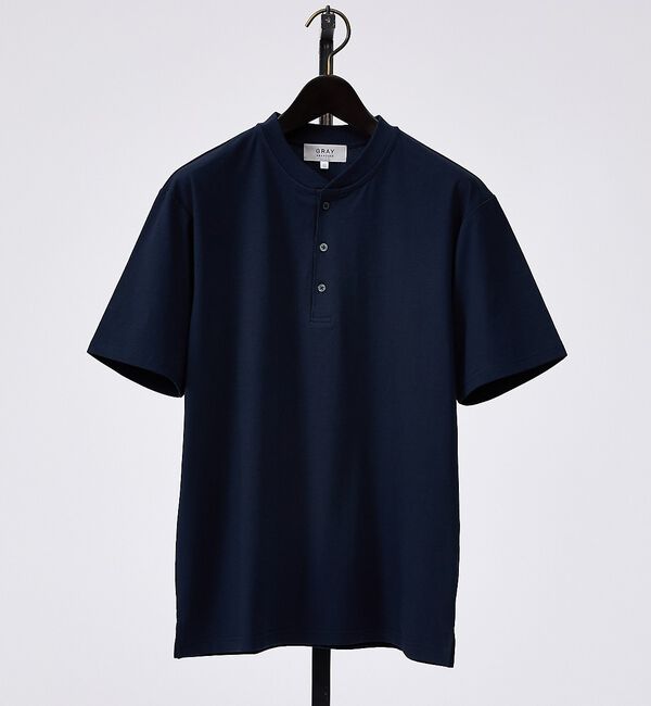 ABAHOUSE「【SMART CLOSET】シルケット天竺 キーヘンリーネック Tシャツ / 接」|Tシャツ・カットソー|ネイビー