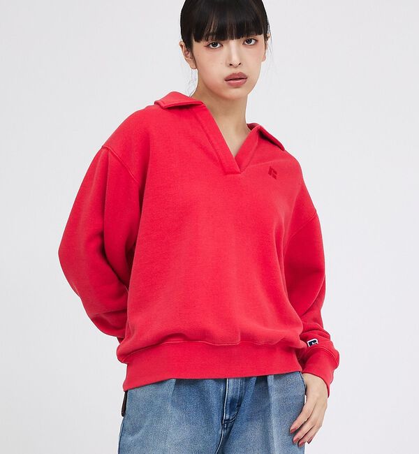 Rouge vif「【RUSSELL ATHLETIC】Tri-Blend Brushed Skipper Collar Sweat」|スウェット・ジャージ|レッド