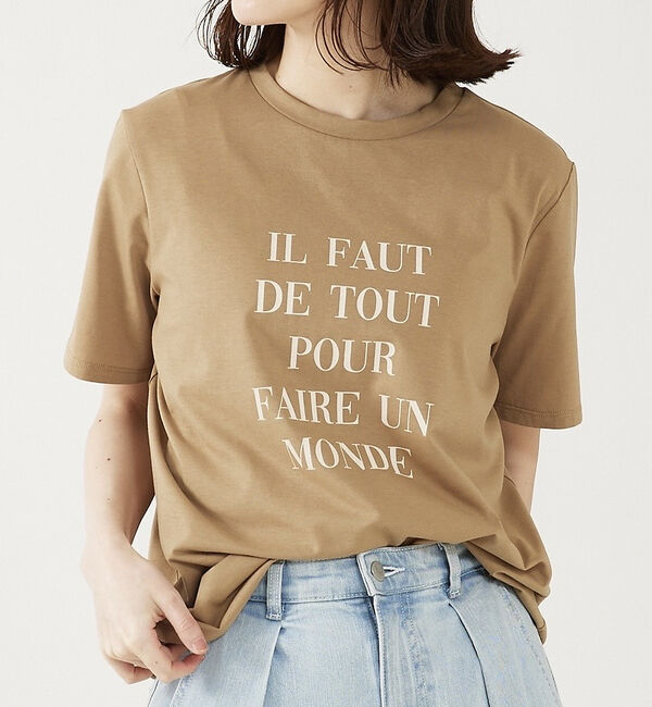 abahouse mavie「ロゴ＆刺繍コンパクトT」|Tシャツ・カットソー|ベージュ